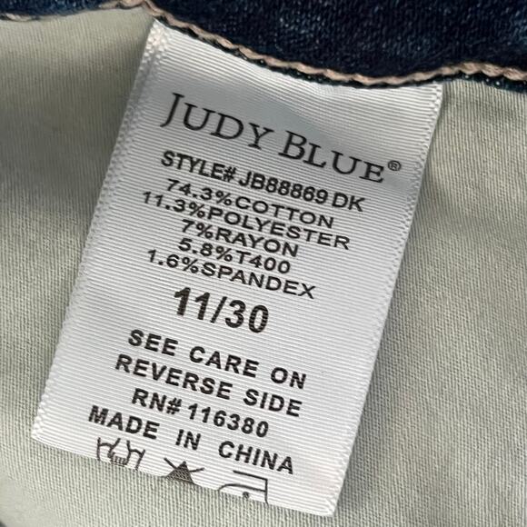 Judy Blue Straight Fit Jeans Women’s Size 11/30 Dark Wash Short Inseam 27Stretch - Picture 7 of 9